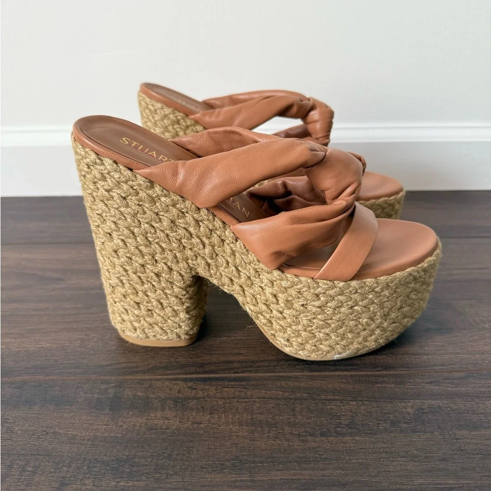 Stuart Weitzman Leather Knotted Espadrille Sandal